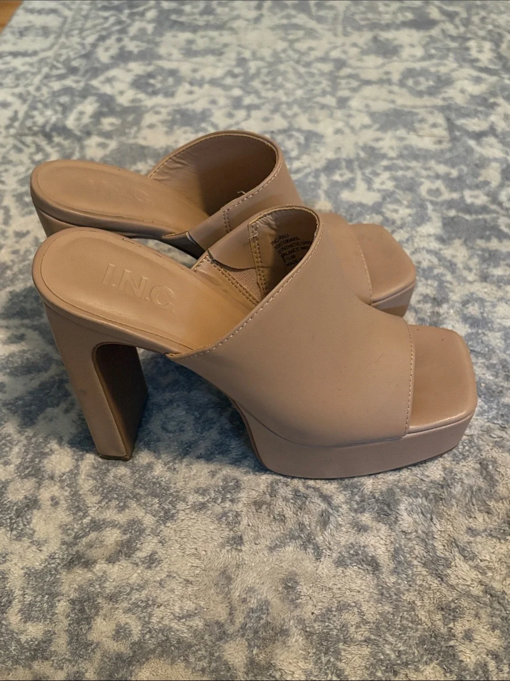 INC International Concepts Blush Nude Open-Toe Leather Mule Heels
